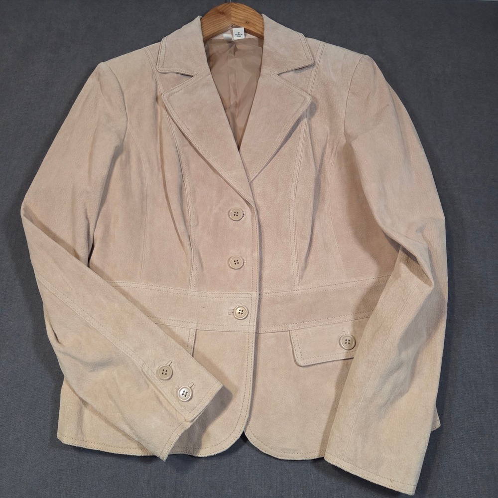 St. John's Bay Blazer Womens Medium Camel Genuine Suede Leather Jacket NWT